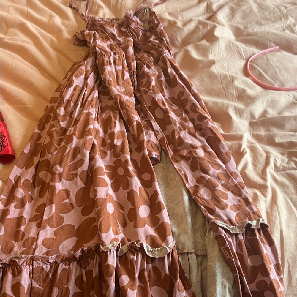 Art Class Floral Dress in Pink and Brown